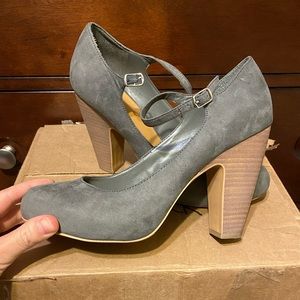 Gray suede heels
